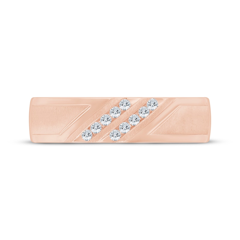 Main Image 3 of Now + Forever Men's Diamond Diagonal Wedding Band 1/10 ct tw 10K Rose Gold