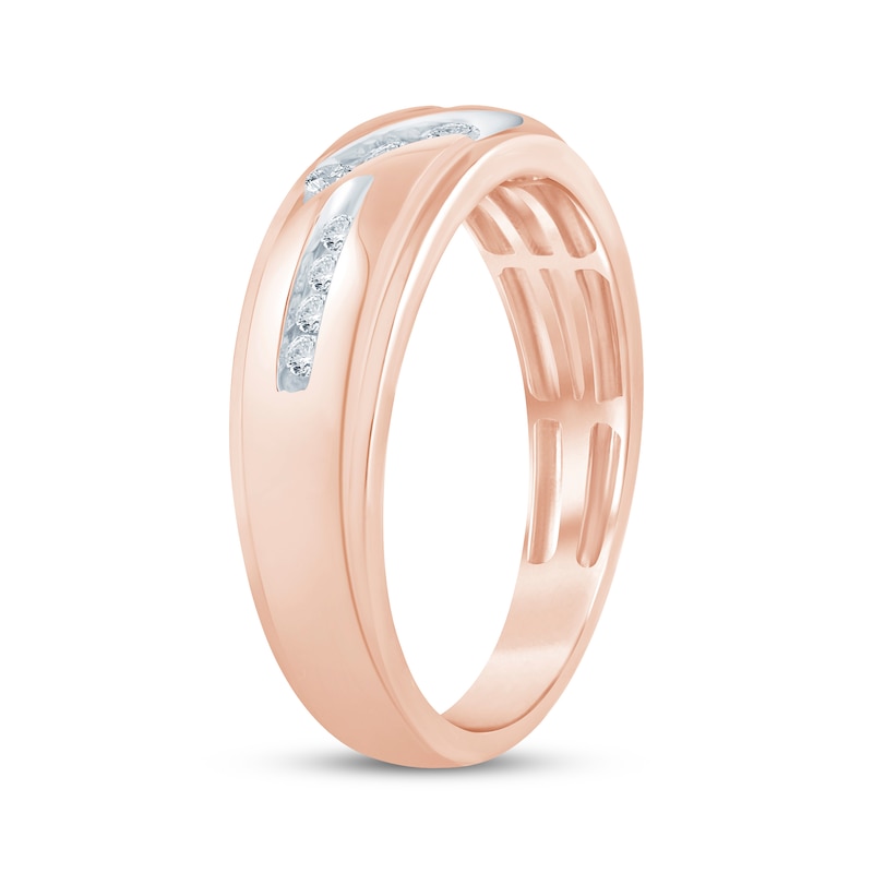 Main Image 2 of Now + Forever Men's Diamond Diagonal Wedding Band 1/4 ct tw 10K Rose Gold