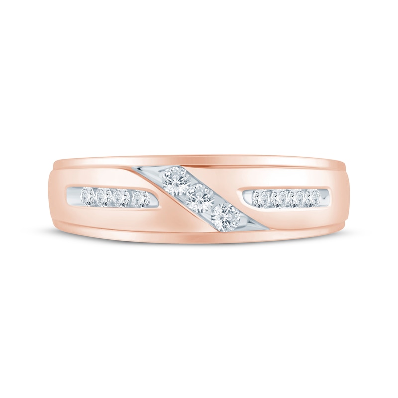 Main Image 3 of Now + Forever Men's Diamond Diagonal Wedding Band 1/4 ct tw 10K Rose Gold