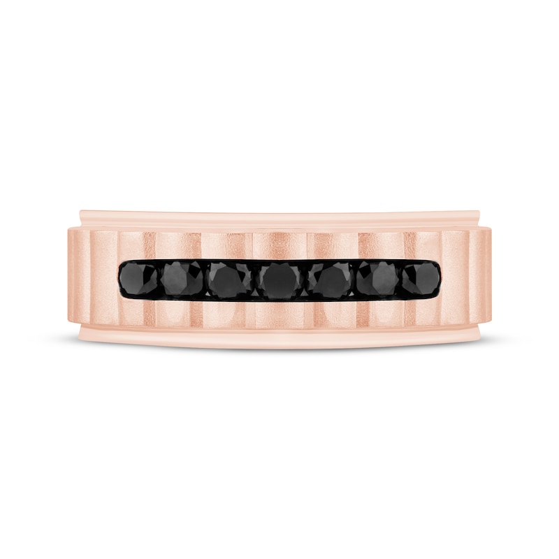 Main Image 3 of Now + Forever Men's Black Diamond Ribbed Wedding Band 3/4 ct tw 10K Rose Gold
