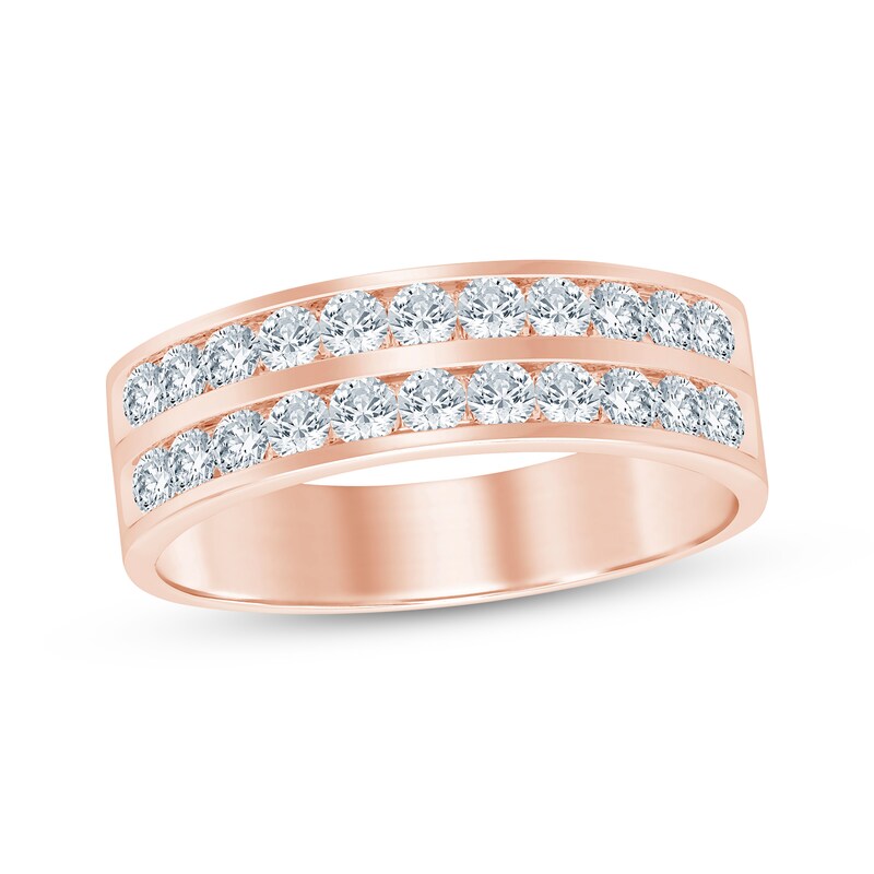 Main Image 1 of Now + Forever Men's Diamond Two-Row Channel Wedding Band 1 ct tw 10K Rose Gold