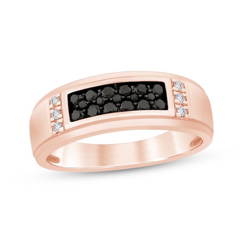 Main Image 1 of Now + Forever Men's Black & White Diamond Wedding Band 1/2 ct tw 10K Rose Gold