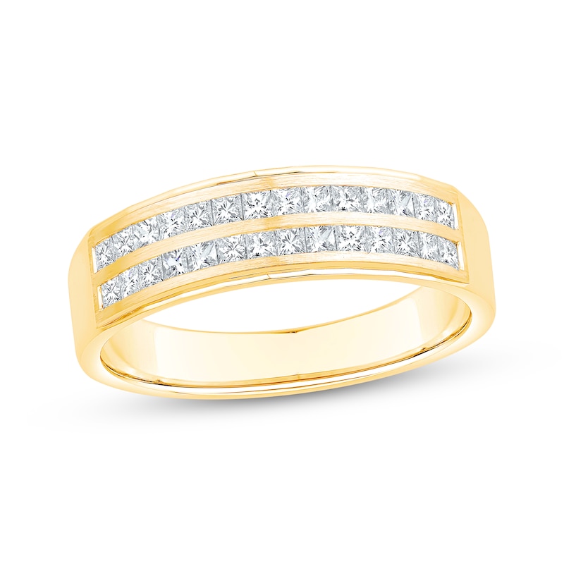 Main Image 1 of Now + Forever Men's Square-Cut Diamond Two-Row Wedding Band 3/4 ct tw 10K Yellow Gold