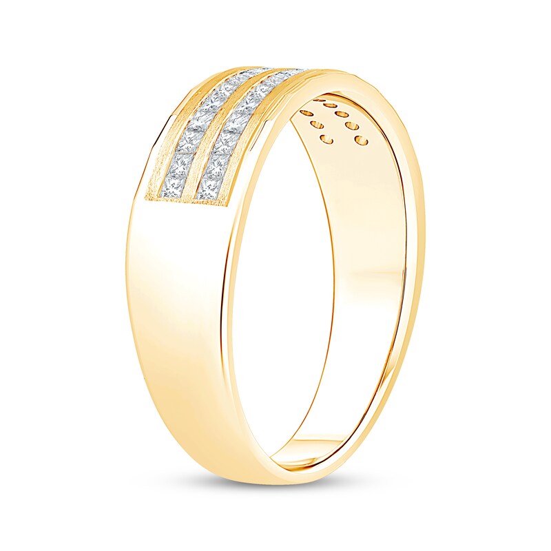 Main Image 2 of Now + Forever Men's Square-Cut Diamond Two-Row Wedding Band 3/4 ct tw 10K Yellow Gold