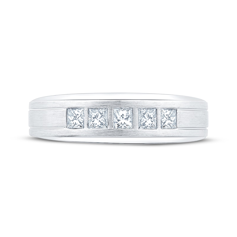 Main Image 3 of Now + Forever Men's Square-Cut Diamond Five-Stone Wedding Band 1/2 ct tw 10K White Gold