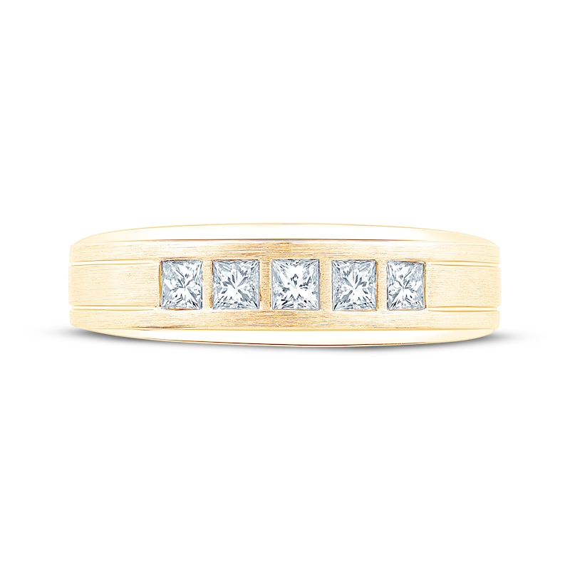 Main Image 3 of Now + Forever Men's Square-Cut Diamond Five-Stone Wedding Band 1/2 ct tw 10K Yellow Gold