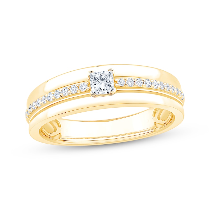 Main Image 1 of Now + Forever Men's Square & Round-Cut Diamond Wedding Band 1/2 ct tw 10K Yellow Gold