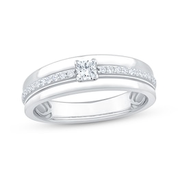 Now + Forever Men's Square & Round-Cut Diamond Wedding Band 1/2 ct tw 10K White Gold