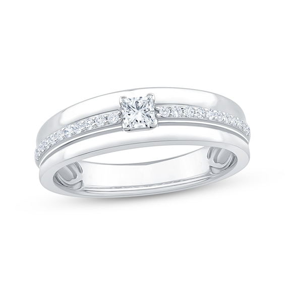Now + Forever Men's Square & Round-Cut Diamond Wedding Band 1/2 ct tw 10K White Gold