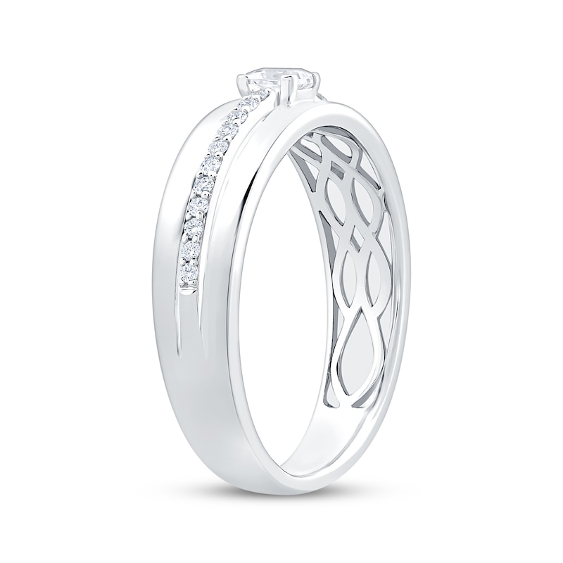 Main Image 2 of Now + Forever Men's Square & Round-Cut Diamond Wedding Band 1/2 ct tw 10K White Gold