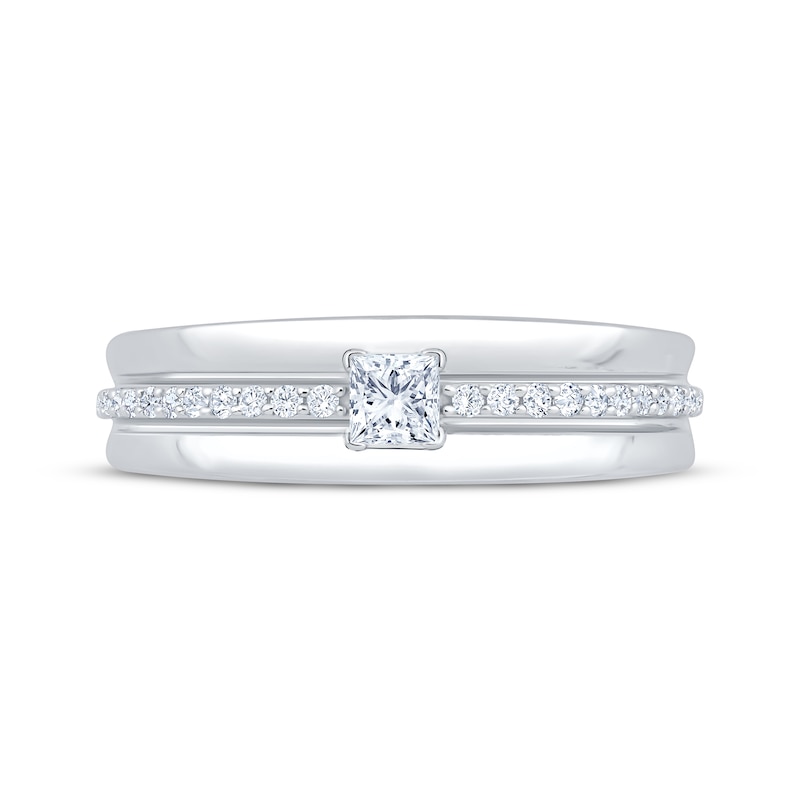 Main Image 3 of Now + Forever Men's Square & Round-Cut Diamond Wedding Band 1/2 ct tw 10K White Gold