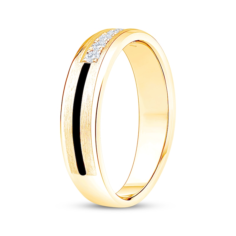 Main Image 2 of Now + Forever Men's Diamond & Black Enamel Stripe Wedding Band 1/5 ct tw 10K Yellow Gold