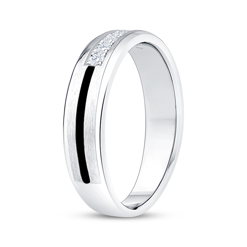 Main Image 2 of Now + Forever Men's Diamond & Black Enamel Stripe Wedding Band 1/5 ct tw 10K White Gold