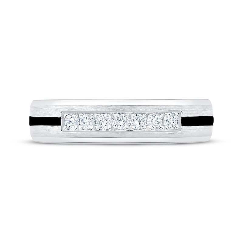 Main Image 3 of Now + Forever Men's Diamond & Black Enamel Stripe Wedding Band 1/5 ct tw 10K White Gold