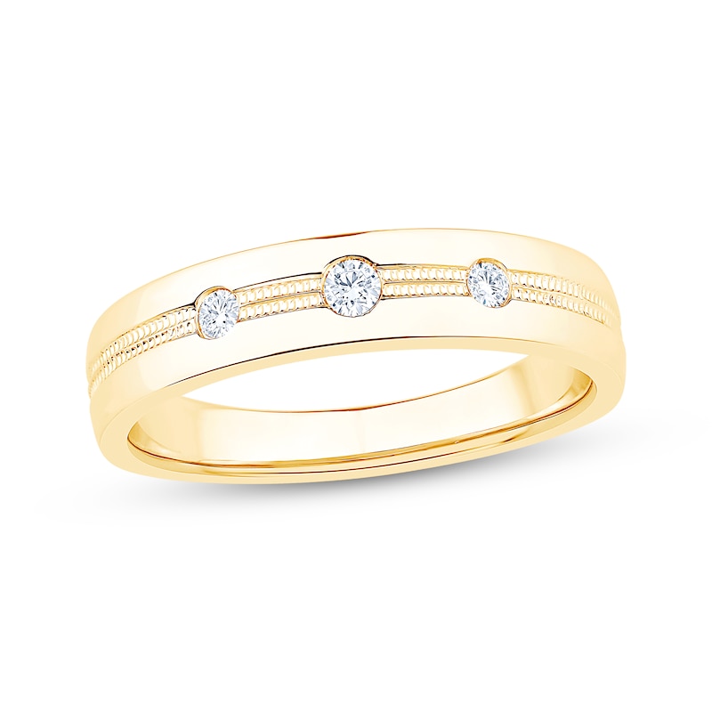 Main Image 1 of Now + Forever Men's Diamond Textured Stripe Wedding Band 1/10 ct tw 10K Yellow Gold