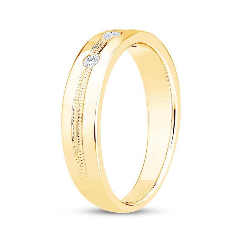 Main Image 2 of Now + Forever Men's Diamond Textured Stripe Wedding Band 1/10 ct tw 10K Yellow Gold