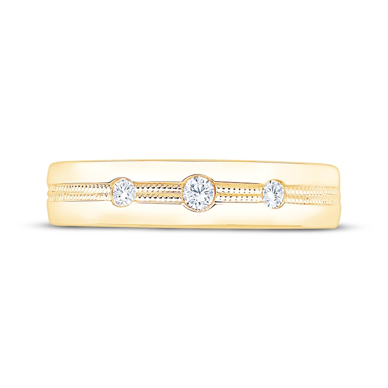 Main Image 3 of Now + Forever Men's Diamond Textured Stripe Wedding Band 1/10 ct tw 10K Yellow Gold