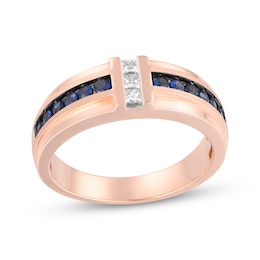 Now + Forever Men's Blue Sapphire & Diamond Wedding Band 1/5 ct tw 10K Rose Gold