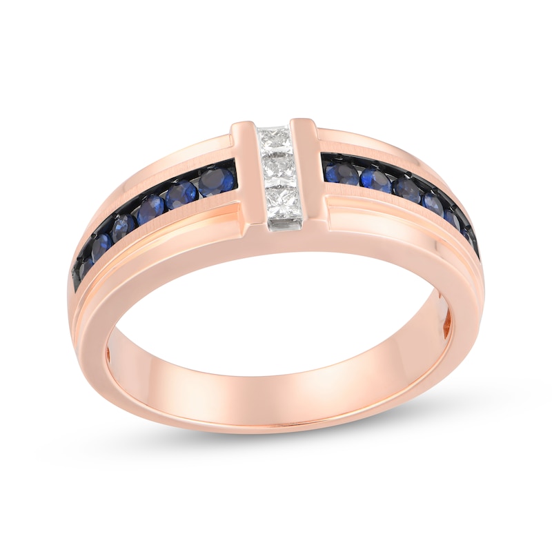 Main Image 1 of Now + Forever Men's Blue Sapphire & Diamond Wedding Band 1/5 ct tw 10K Rose Gold