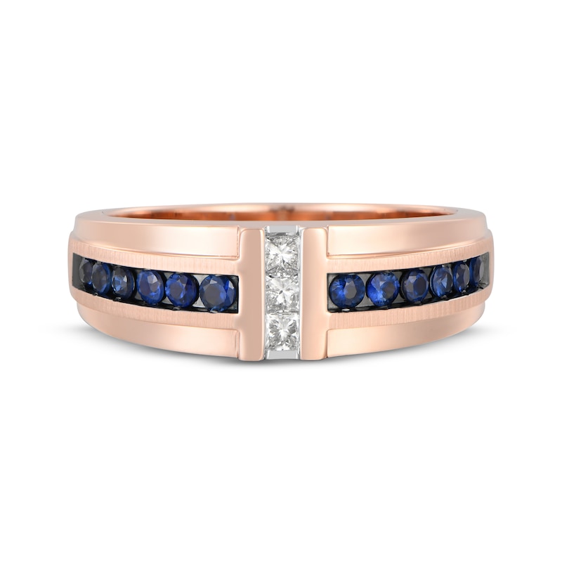 Main Image 4 of Now + Forever Men's Blue Sapphire & Diamond Wedding Band 1/5 ct tw 10K Rose Gold