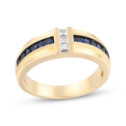 Now + Forever Men's Blue Sapphire & Diamond Wedding Band 1/5 ct tw 10K Yellow Gold