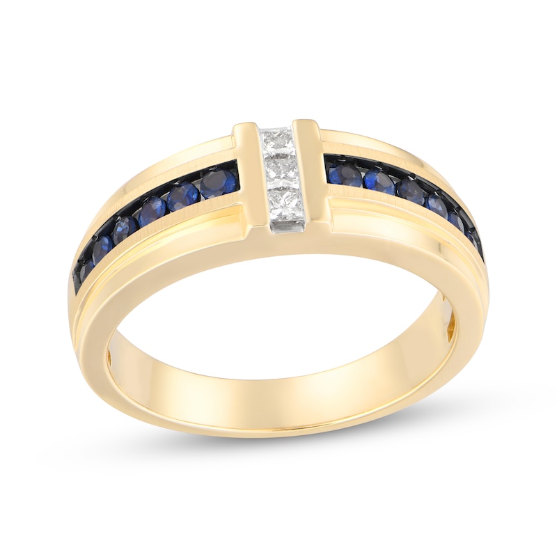 Main Image 1 of Now + Forever Men's Blue Sapphire & Diamond Wedding Band 1/5 ct tw 10K Yellow Gold