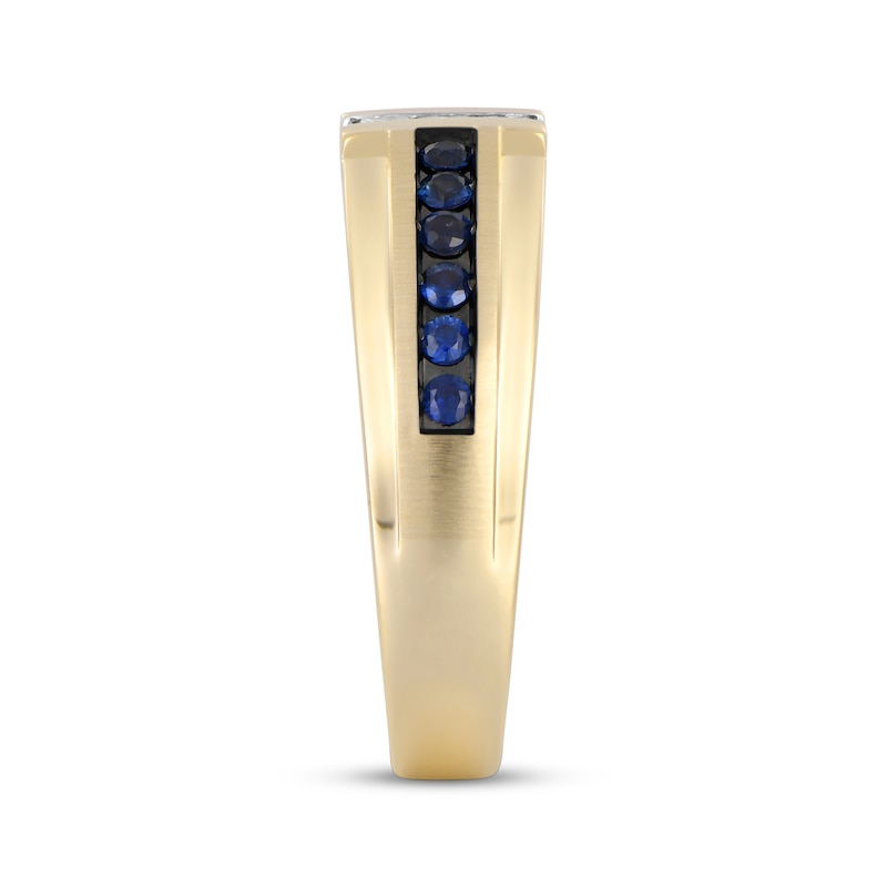 Main Image 2 of Now + Forever Men's Blue Sapphire & Diamond Wedding Band 1/5 ct tw 10K Yellow Gold