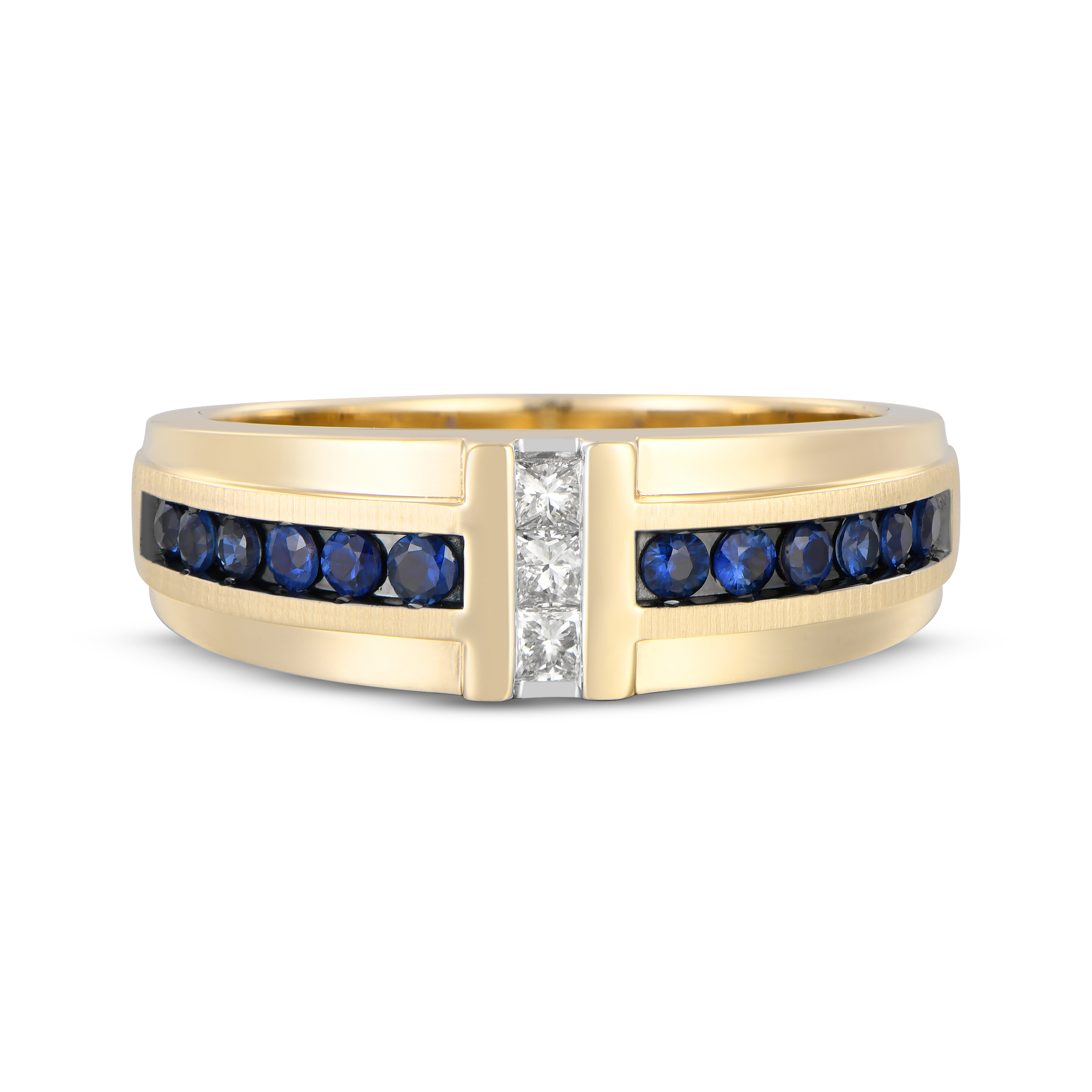 Main Image 4 of Now + Forever Men's Blue Sapphire & Diamond Wedding Band 1/5 ct tw 10K Yellow Gold