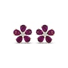 Thumbnail Image 2 of Pear-Shaped Rhodolite Garnet & Diamond Flower Stud Earrings 1/20 ct tw 10K Yellow Gold
