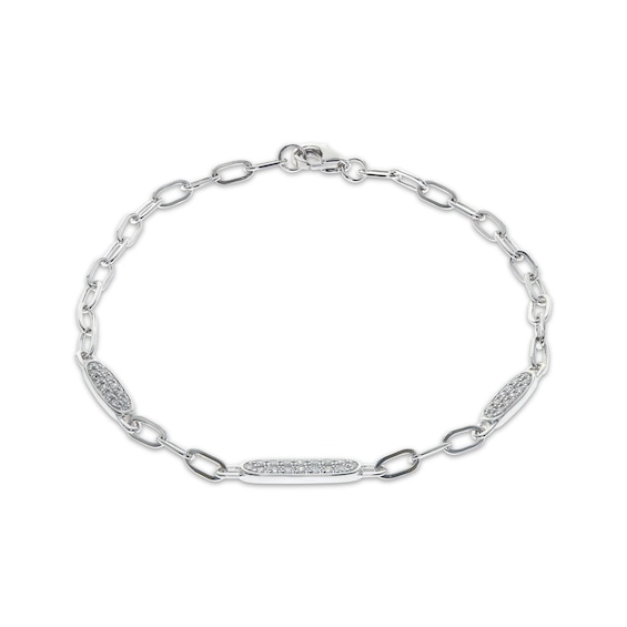 Diamond Station Paperclip Chain Bracelet 1/3 ct tw Sterling Silver 7.25"