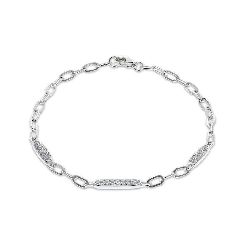 Main Image 1 of Diamond Station Paperclip Chain Bracelet 1/3 ct tw Sterling Silver 7.25"