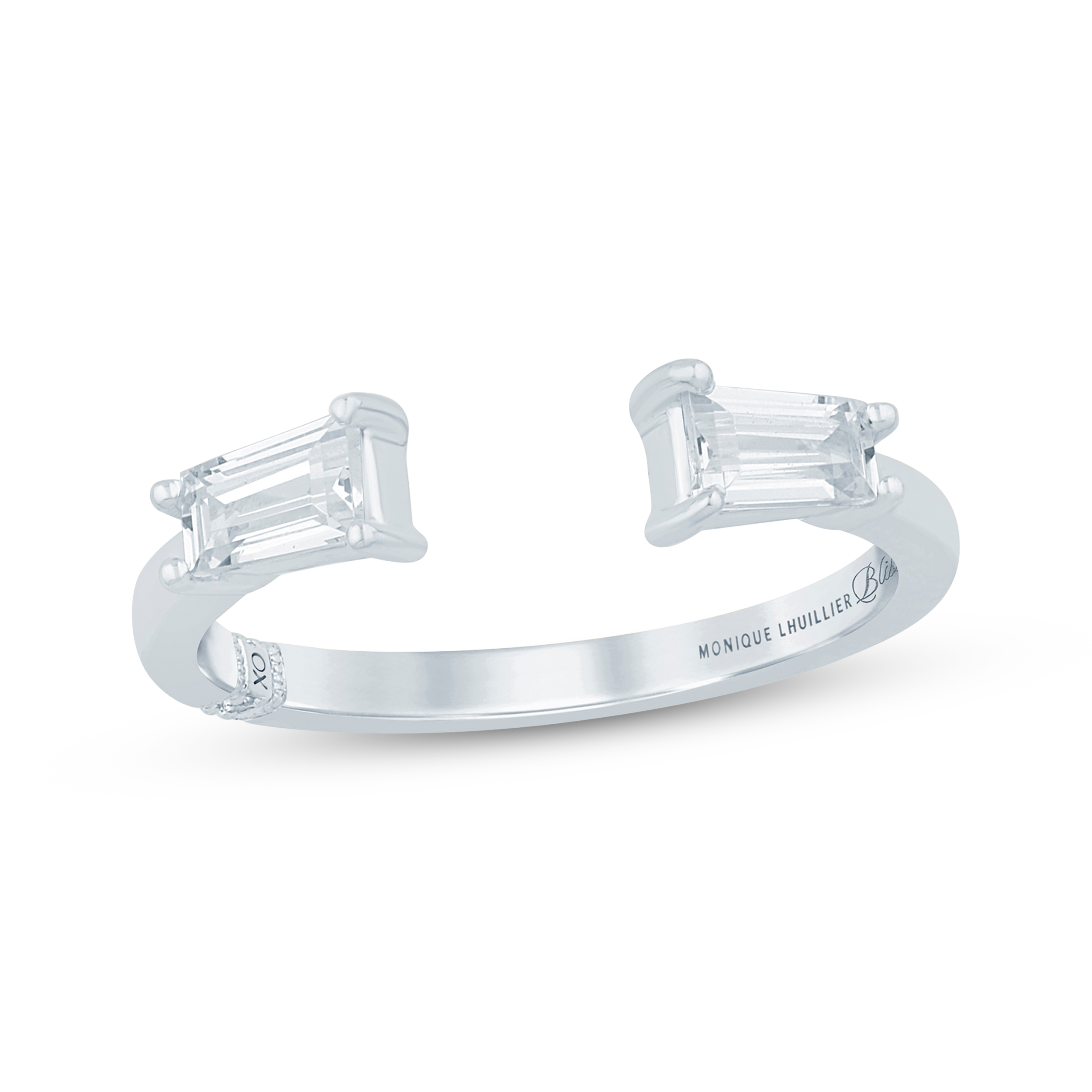 Thumbnail Image 1 of Monique Lhuillier Bliss Baguette-Cut Lab-Grown Diamond Open Shank Wedding Band 1/2 ct tw 18K White Gold