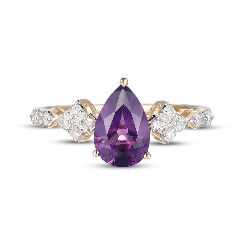 Main Image 3 of Pear-Shaped Amethyst & Diamond Ring 1/8 ct tw 10K Yellow Gold