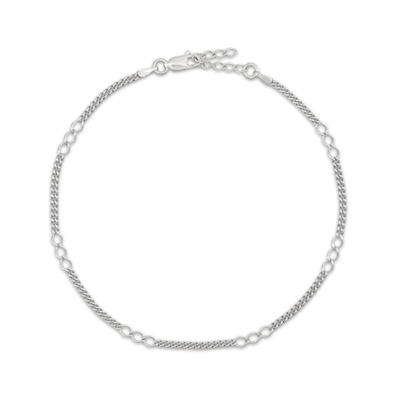 Open Link Station Curb Chain Anklet Solid Sterling Silver 10"