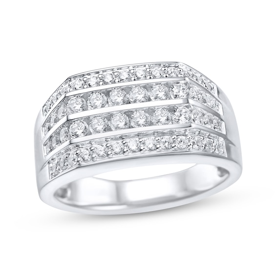 Men's Multi-Diamond Four-Row Ring 1-1/4 ct tw 10K White Gold