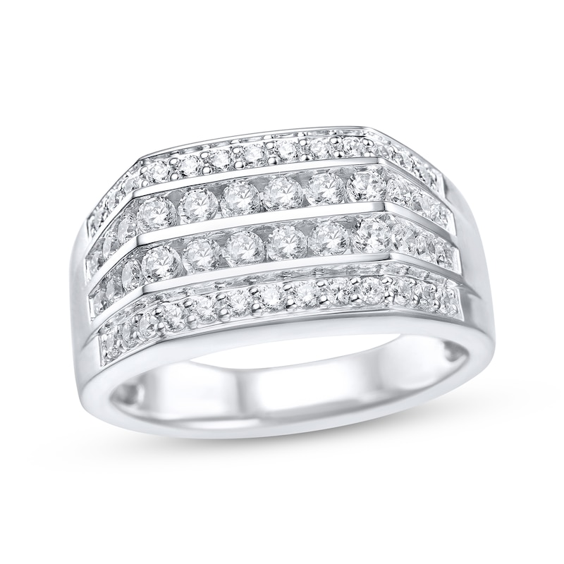 Main Image 1 of Men's Multi-Diamond Four-Row Ring 1-1/4 ct tw 10K White Gold