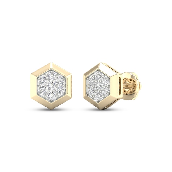 Men's Multi-Diamond Hexagon Stud Earrings 1/4 ct tw 10K Yellow Gold