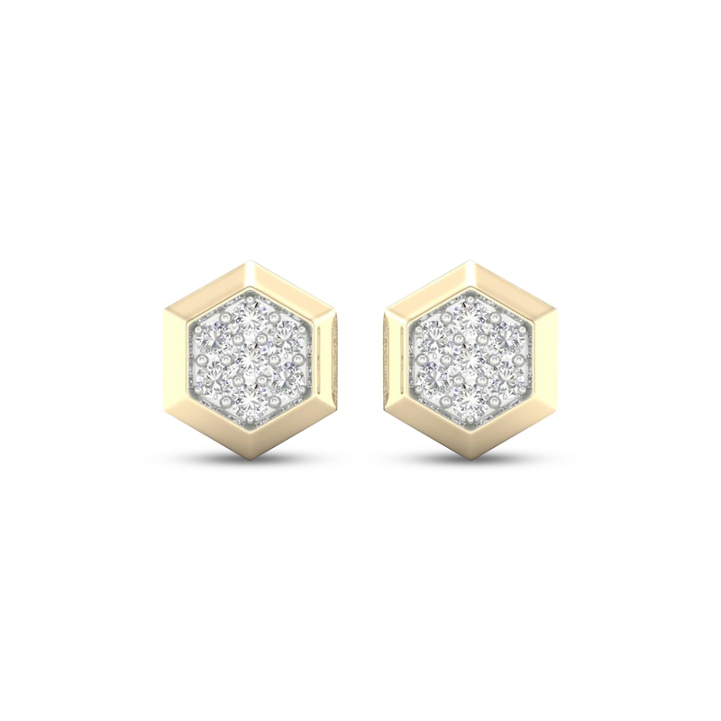 Main Image 2 of Men's Multi-Diamond Hexagon Stud Earrings 1/4 ct tw 10K Yellow Gold