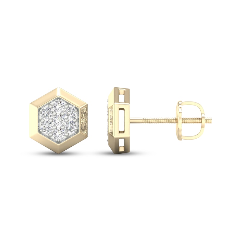 Main Image 3 of Men's Multi-Diamond Hexagon Stud Earrings 1/4 ct tw 10K Yellow Gold