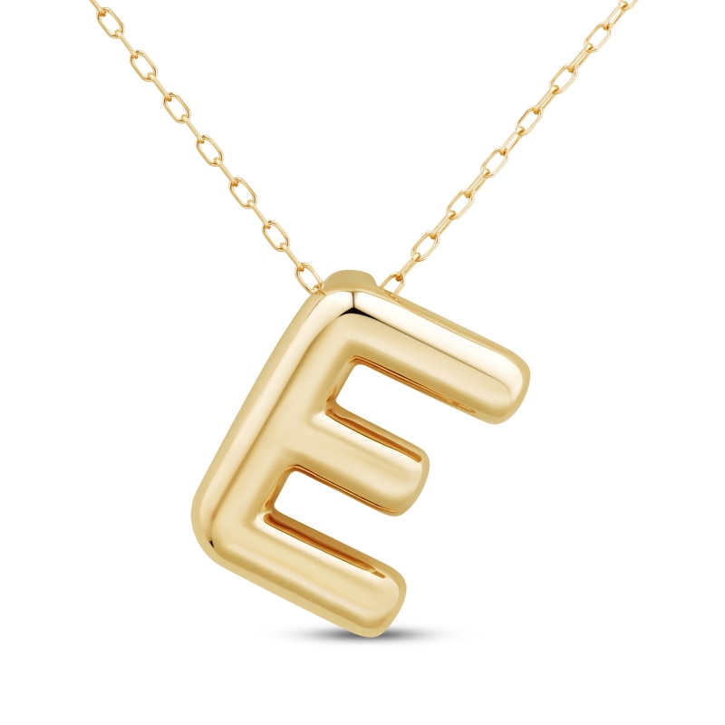 Main Image 1 of Puff Letter E Initial Necklace 14K Yellow Gold 18&quot;