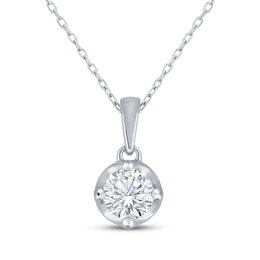 Round-Cut Diamond Solitaire Hidden Halo Necklace 1/2 ct tw 10K White Gold 18" (I/I3)