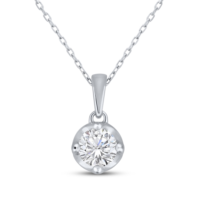 Main Image 1 of Round-Cut Diamond Solitaire Hidden Halo Necklace 1/2 ct tw 10K White Gold 18&quot; (I/I3)