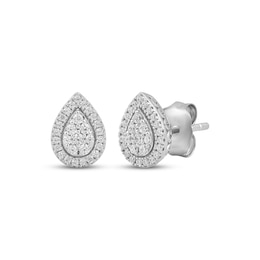 Multi-Diamond Teardrop Halo Stud Earrings 1/5 ct tw 10K White Gold