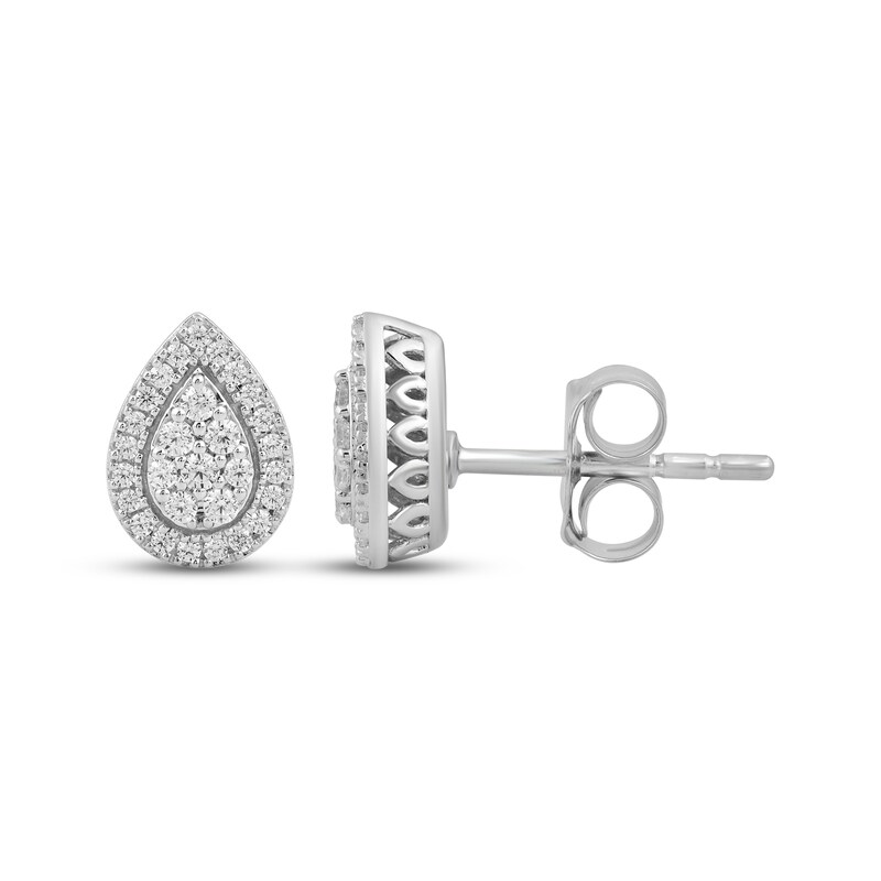 Main Image 3 of Multi-Diamond Teardrop Halo Stud Earrings 1/5 ct tw 10K White Gold
