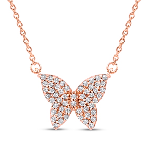 Diamond Butterfly Necklace 1/6 ct tw 10K Rose Gold 18"