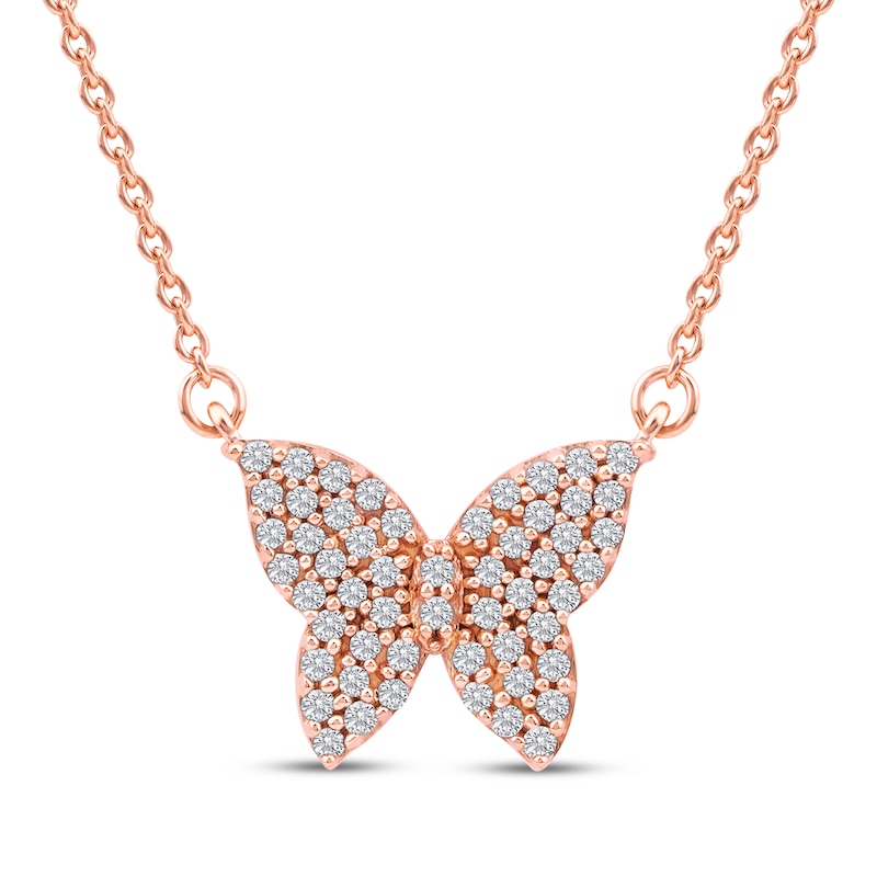 Main Image 1 of Diamond Butterfly Necklace 1/6 ct tw 10K Rose Gold 18&quot;