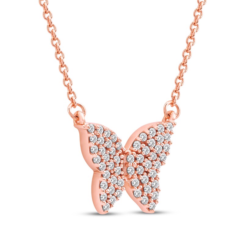 Main Image 2 of Diamond Butterfly Necklace 1/6 ct tw 10K Rose Gold 18&quot;