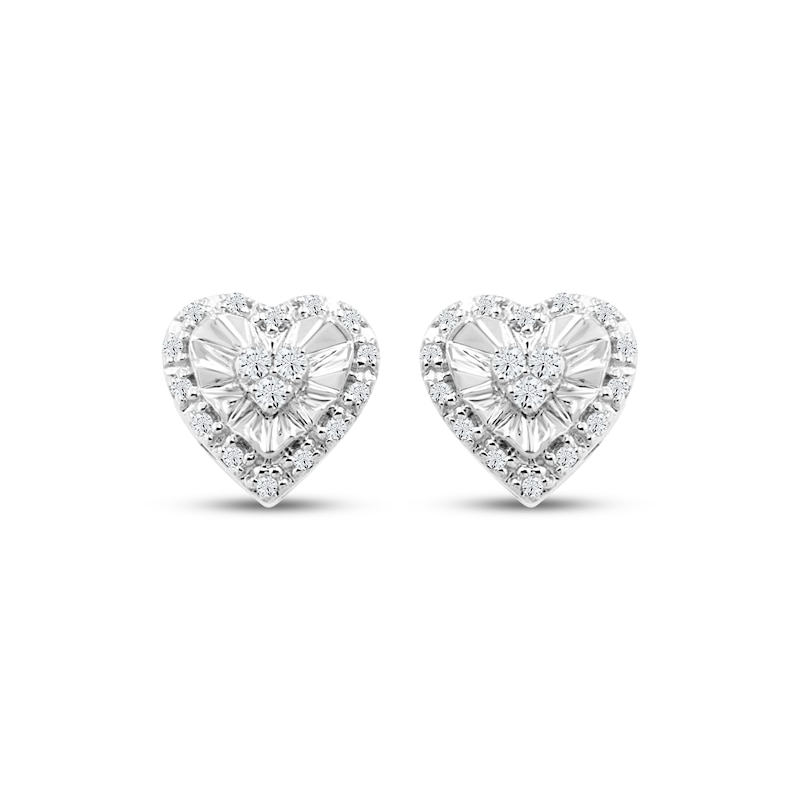 Main Image 2 of Multi-Diamond Heart-Shaped Halo Stud Earrings 1/8 ct tw Sterling Silver