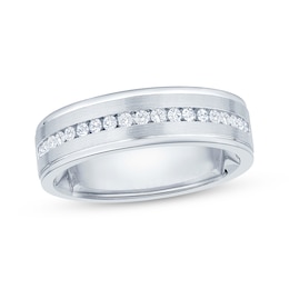 Now + Forever Men's Diamond Brushed Finish Wedding Band 1/3 ct tw 10K White Gold