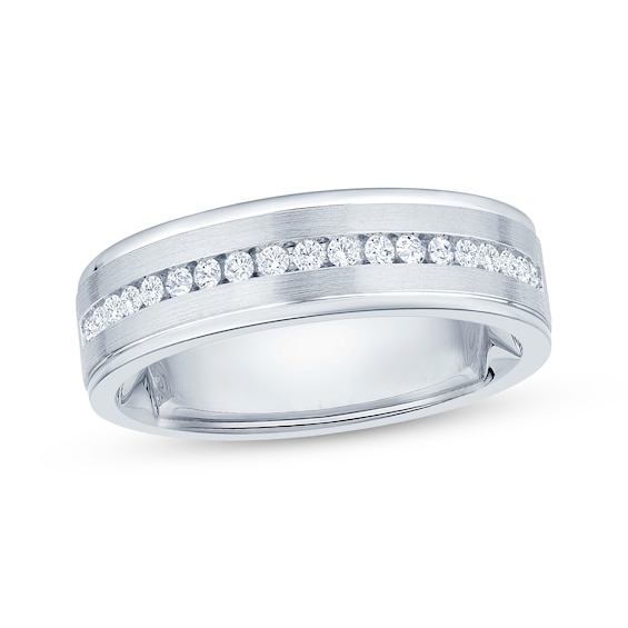 Now + Forever Men's Diamond Brushed Finish Wedding Band 1/3 ct tw 10K White Gold
